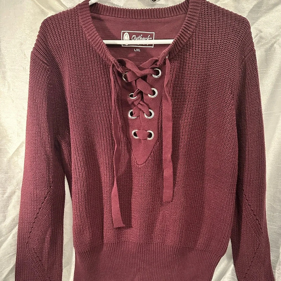 Outback trading co burgundy knit crop sweater L/XL - Picture 1 of 6